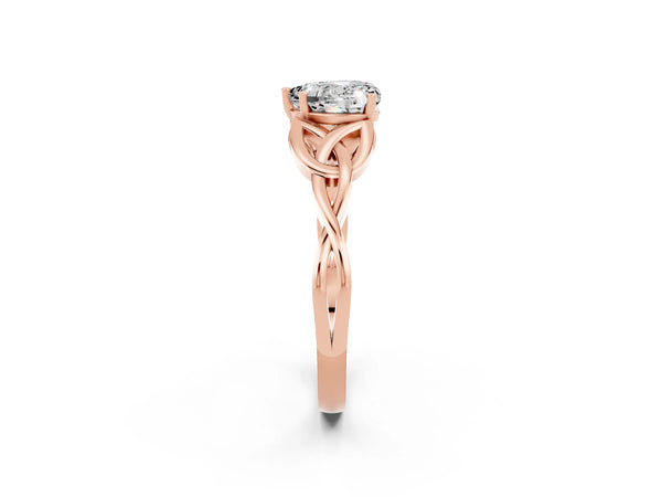 Rose gold Heart Cut Moissanite Solitaire Celtic Knot Ring with Four-Prong Setting