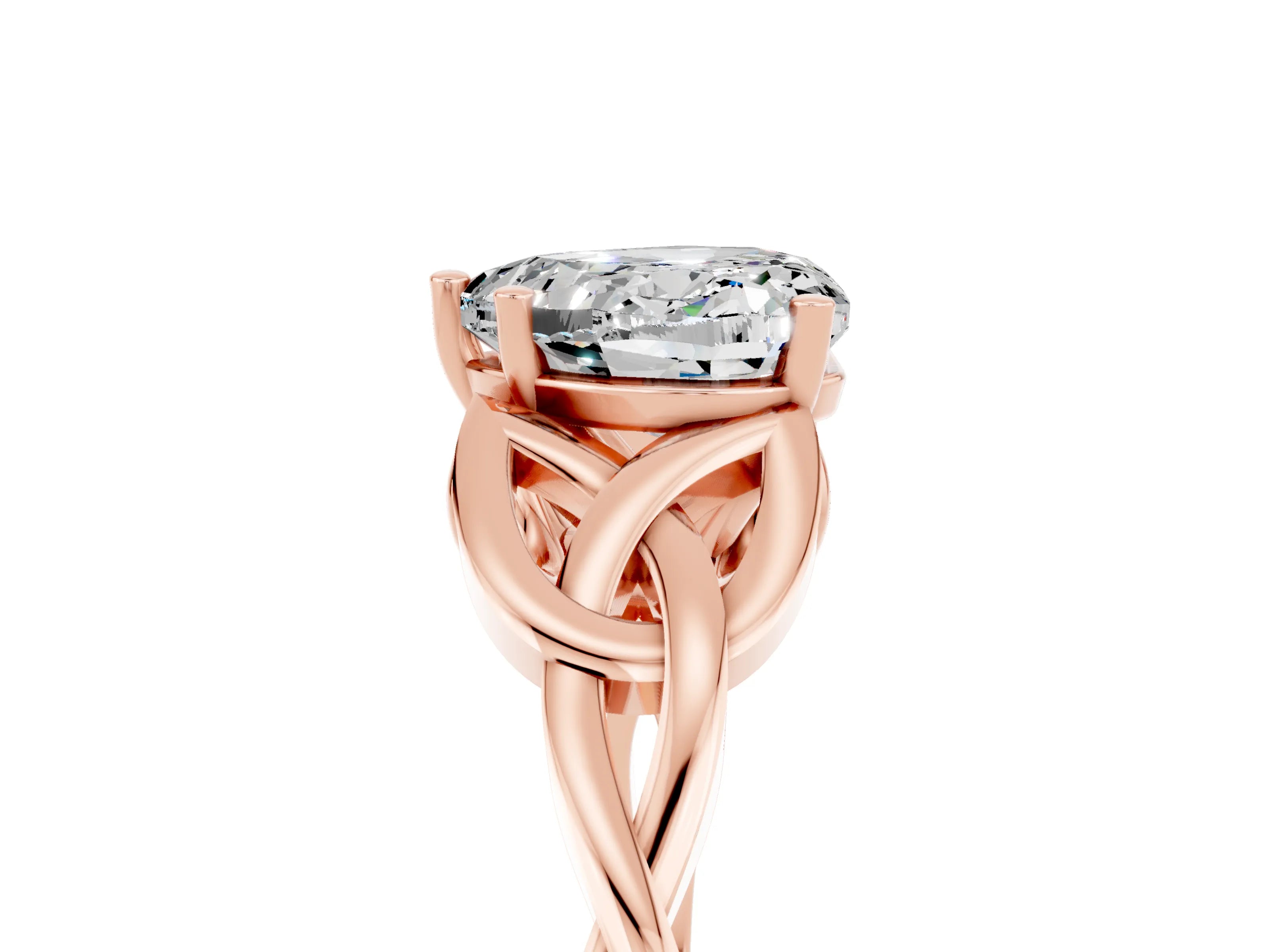 Rose gold Heart Cut Moissanite Solitaire Celtic Knot Ring with Four-Prong Setting_17