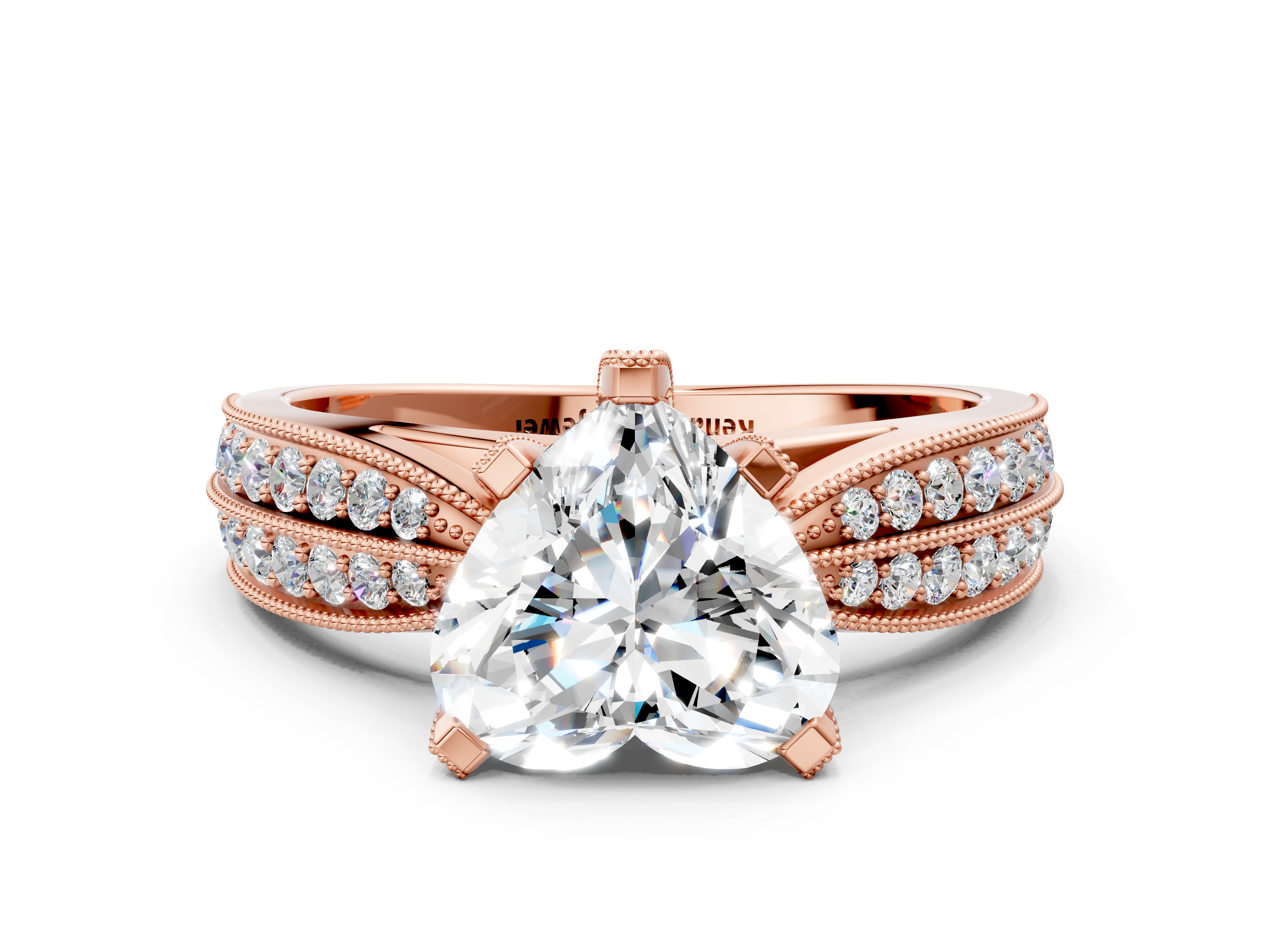 Rose gold Heart Cut Moissanite   Solitaire Diamond Ring with Milgrain Pavé Band and Four-Prong Setting_34