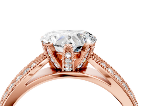 Rose gold Heart Cut Moissanite   Solitaire Diamond Ring with Milgrain Pavé Band and Four-Prong Setting_38