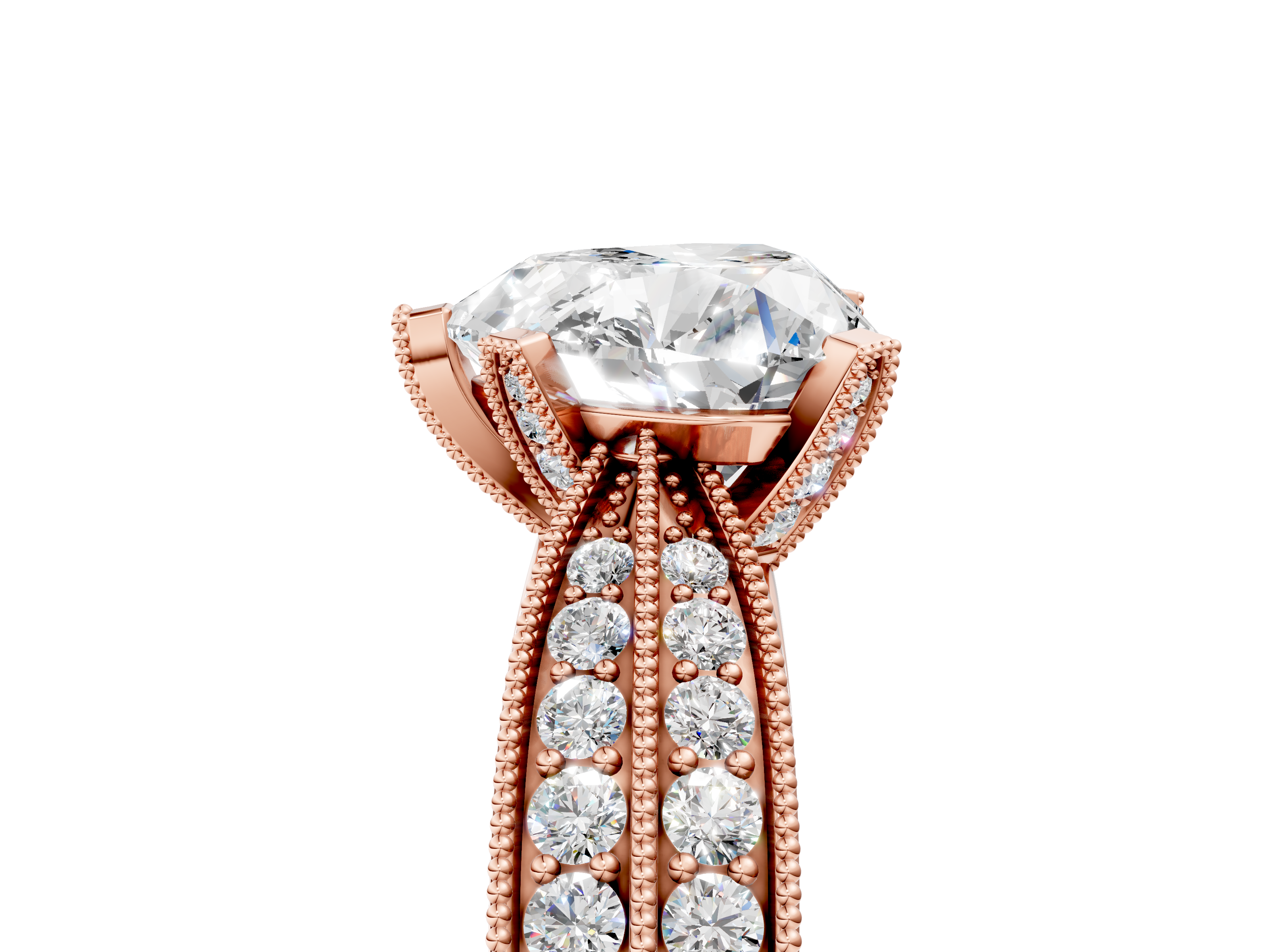 Rose gold Heart Cut Moissanite   Solitaire Diamond Ring with Milgrain Pavé Band and Four-Prong Setting_39