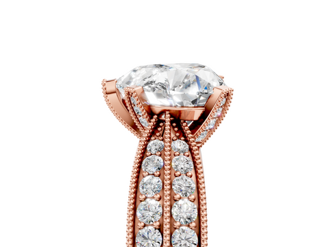 Rose gold Heart Cut Moissanite   Solitaire Diamond Ring with Milgrain Pavé Band and Four-Prong Setting_39