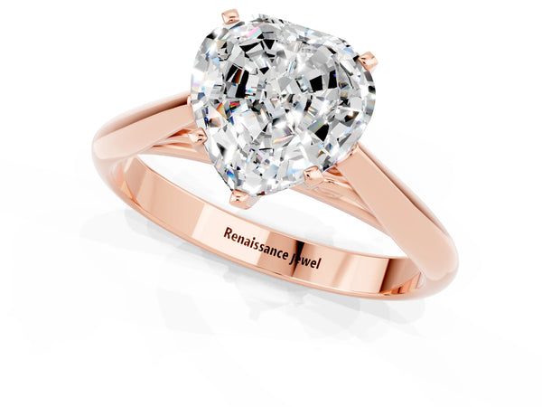 Rose gold Heart Cut Moissanite Solitaire Engagement Ring with Cathedral Setting and Four-Prong Mount