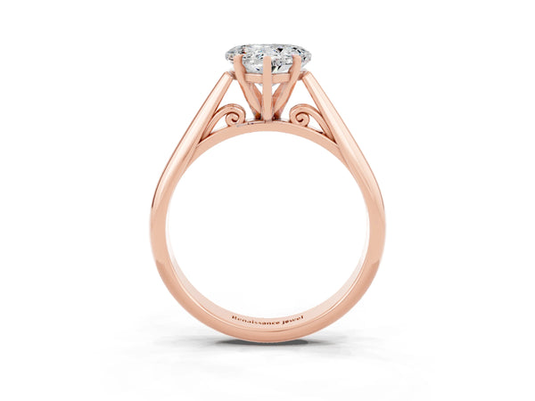 Rose gold Heart Cut Moissanite Solitaire Engagement Ring with Cathedral Setting and Four-Prong Mount