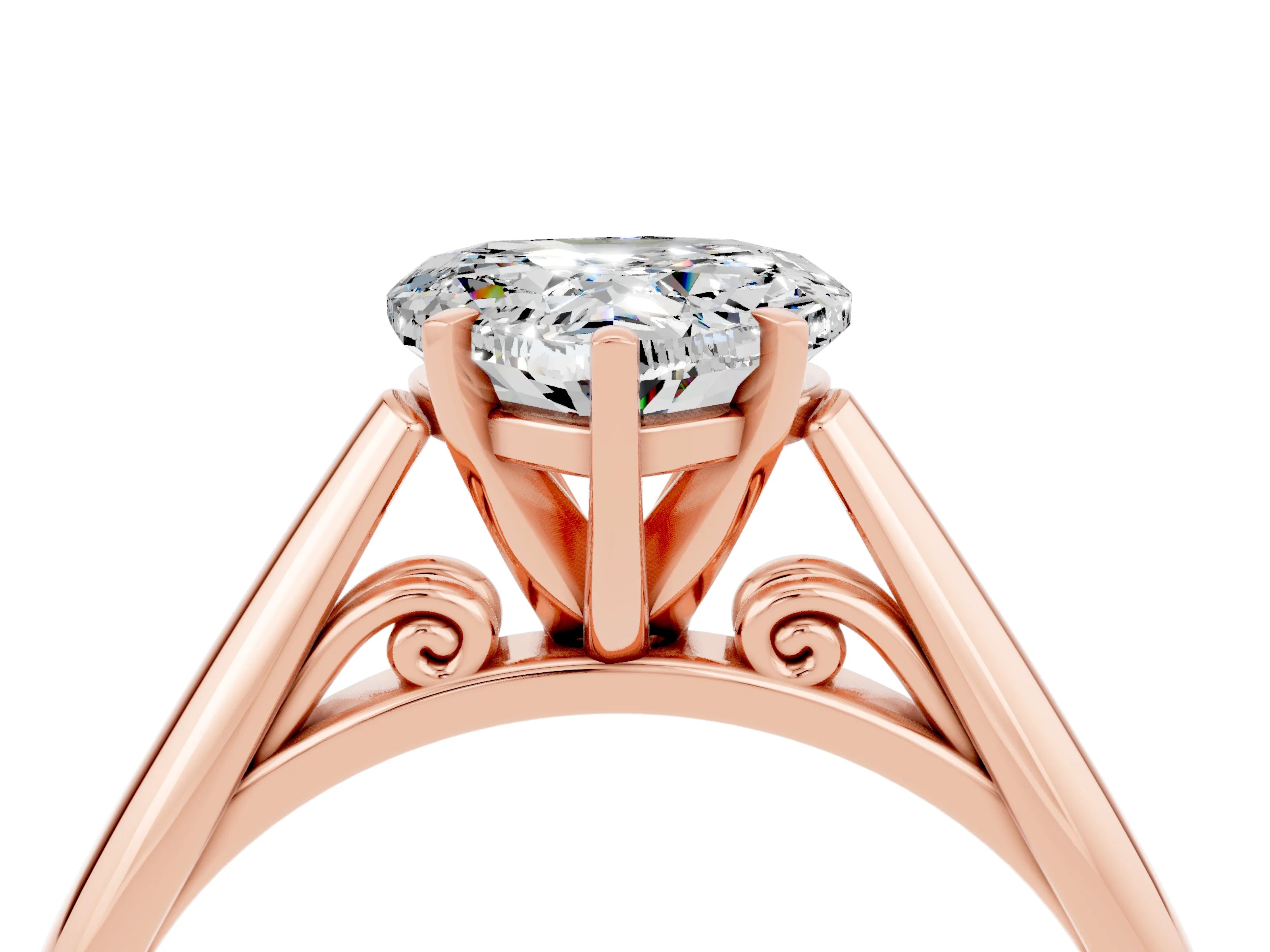 Rose gold Heart Cut Moissanite Solitaire Engagement Ring with Cathedral Setting and Four-Prong Mount_16
