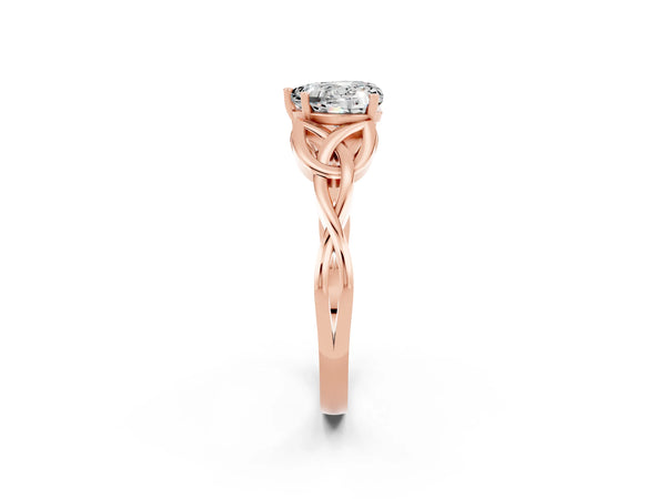 Rose gold Heart Cut Moissanite Solitaire Engagement Ring with Celtic Knot Band and Four-Prong Setting
