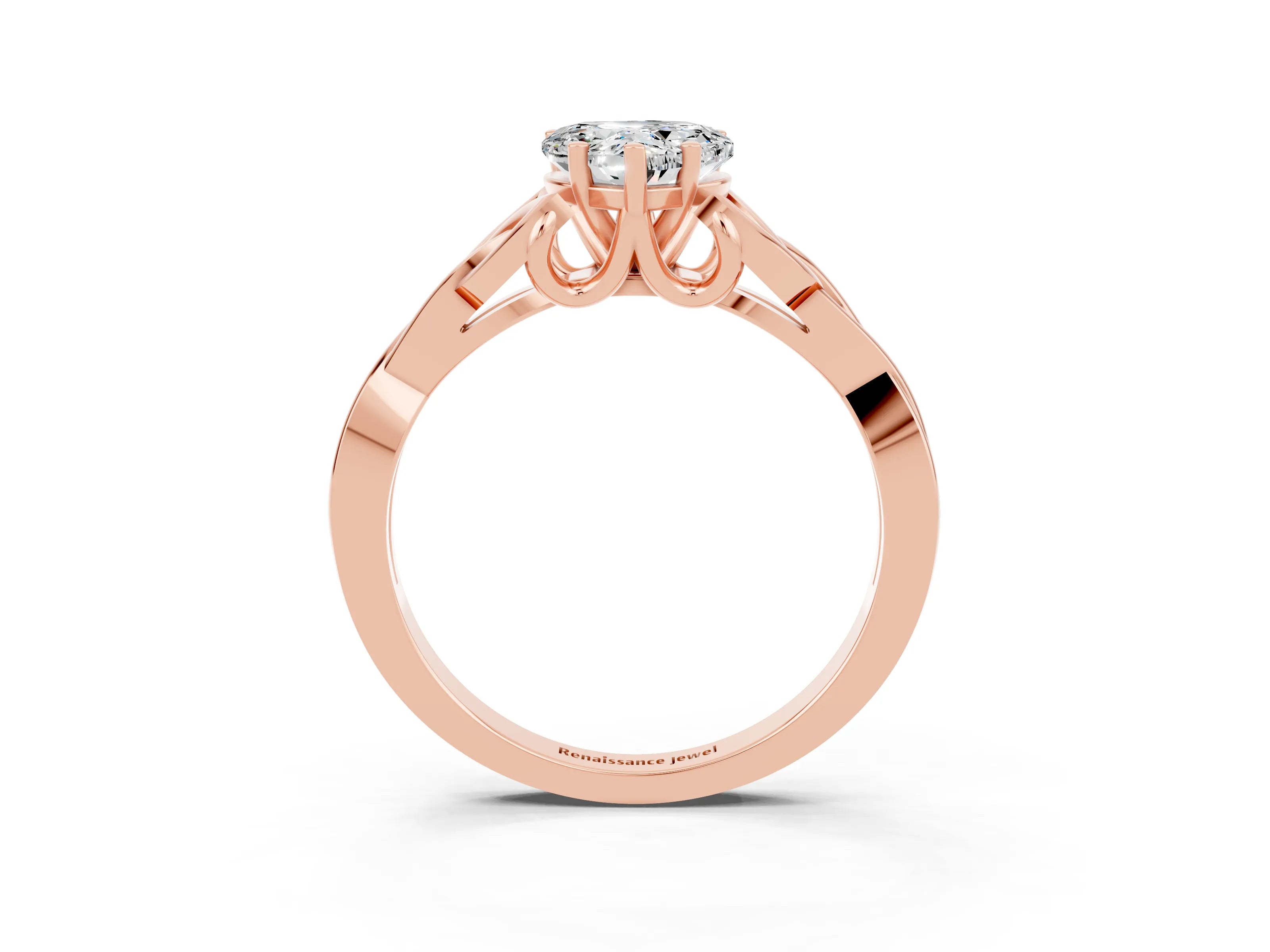 Rose gold Heart Cut Moissanite Solitaire Engagement Ring with Celtic Knot Band and Four-Prong Setting_3