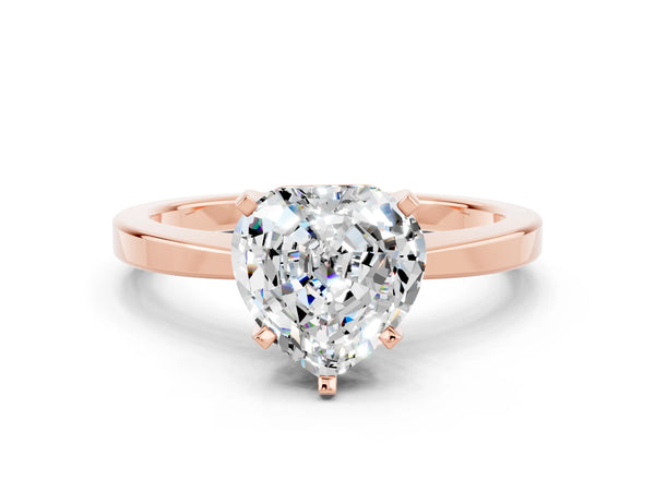 Rose gold Heart Cut Moissanite Solitaire Engagement Ring with Classic Band and Four-Prong Setting