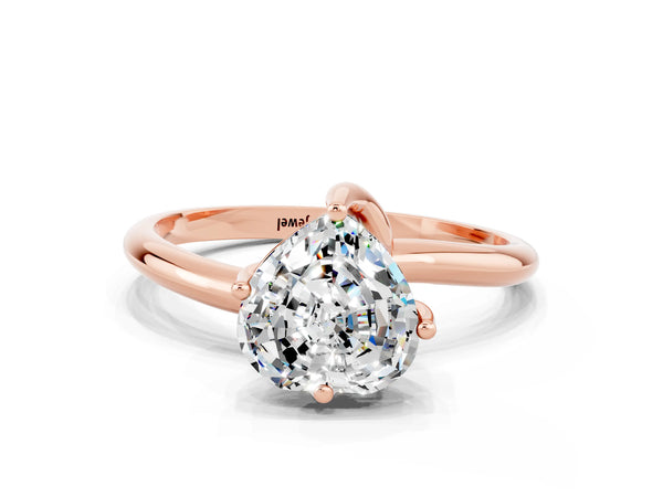 Rose gold Heart Cut Moissanite Solitaire Engagement Ring with Four-Prong Setting and Classic Band