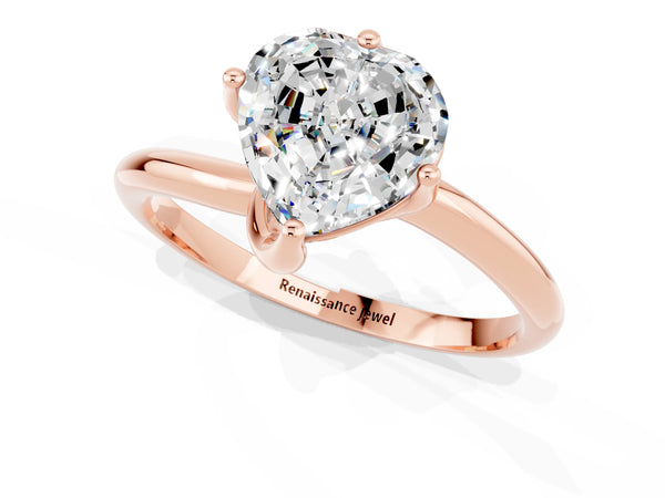 Rose gold Heart Cut Moissanite Solitaire Engagement Ring with Four-Prong Setting and Classic Band