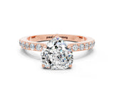 Rose gold Heart Cut Moissanite Solitaire Engagement Ring with Pavé Band and Four-Prong Setting