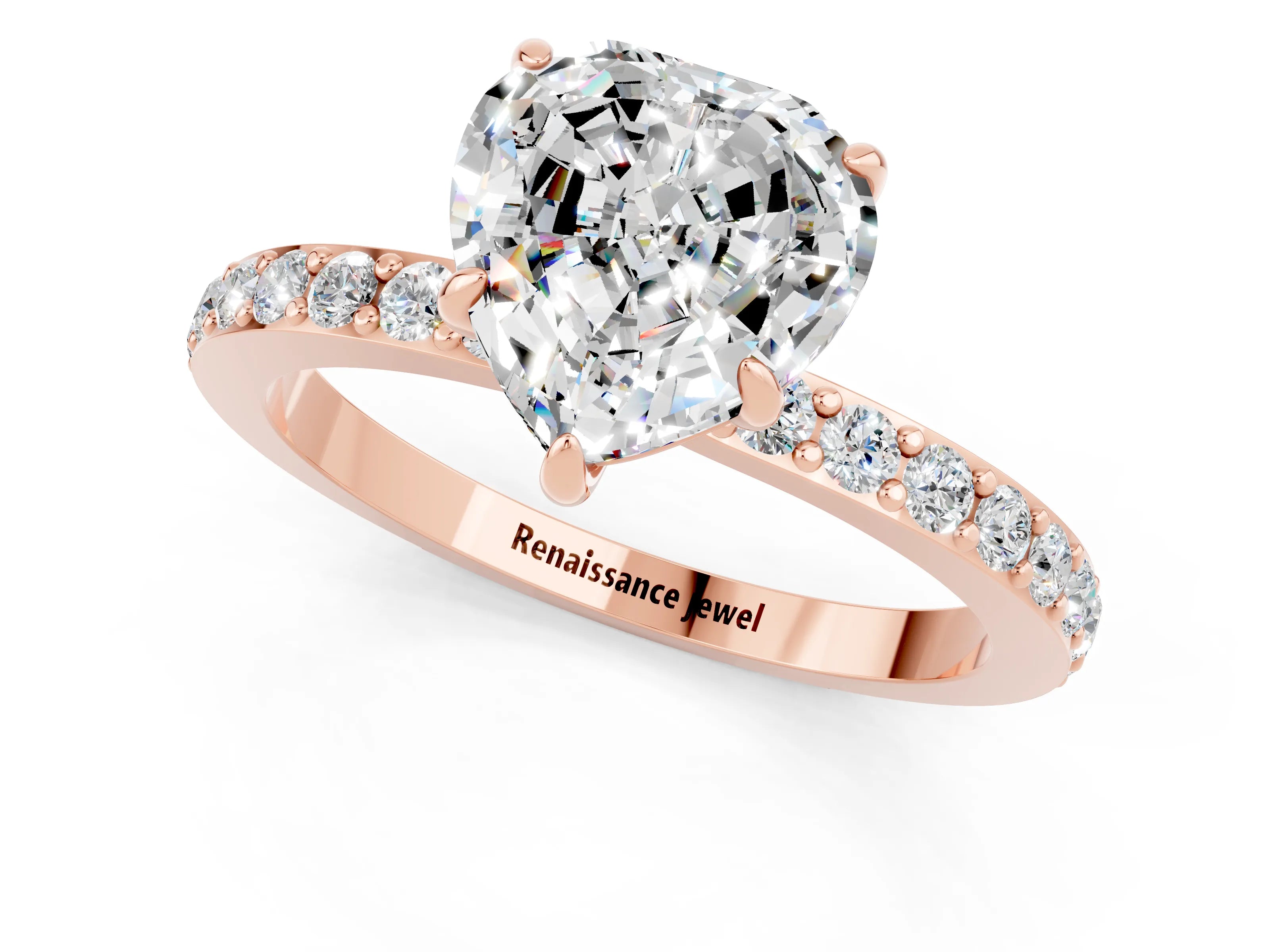 Rose gold Heart Cut Moissanite Solitaire Engagement Ring with Pavé Band and Four-Prong Setting_1