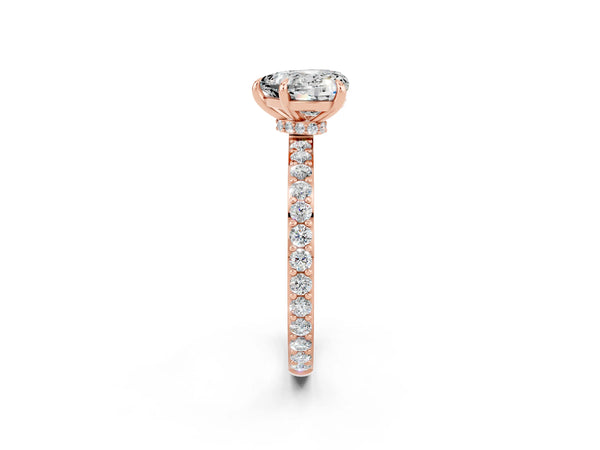 Rose gold Heart Cut Moissanite Solitaire Engagement Ring with Pavé Band and Four-Prong Setting