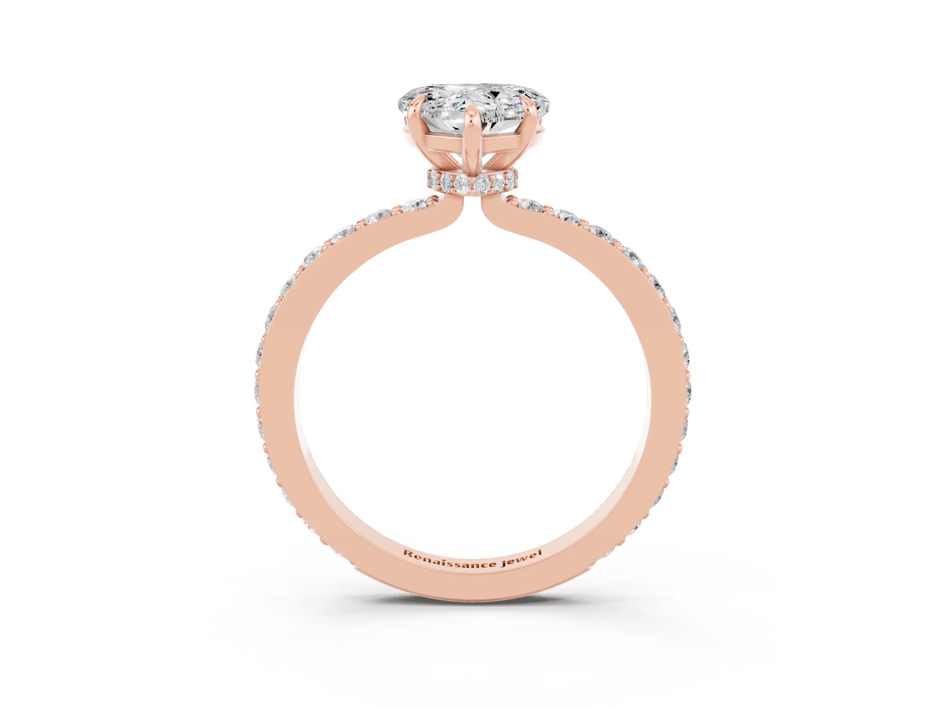 Rose gold Heart Cut Moissanite Solitaire Engagement Ring with Pavé Band and Four-Prong Setting_3