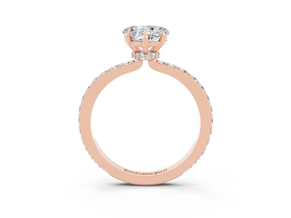 Rose gold Heart Cut Moissanite Solitaire Engagement Ring with Pavé Band and Four-Prong Setting