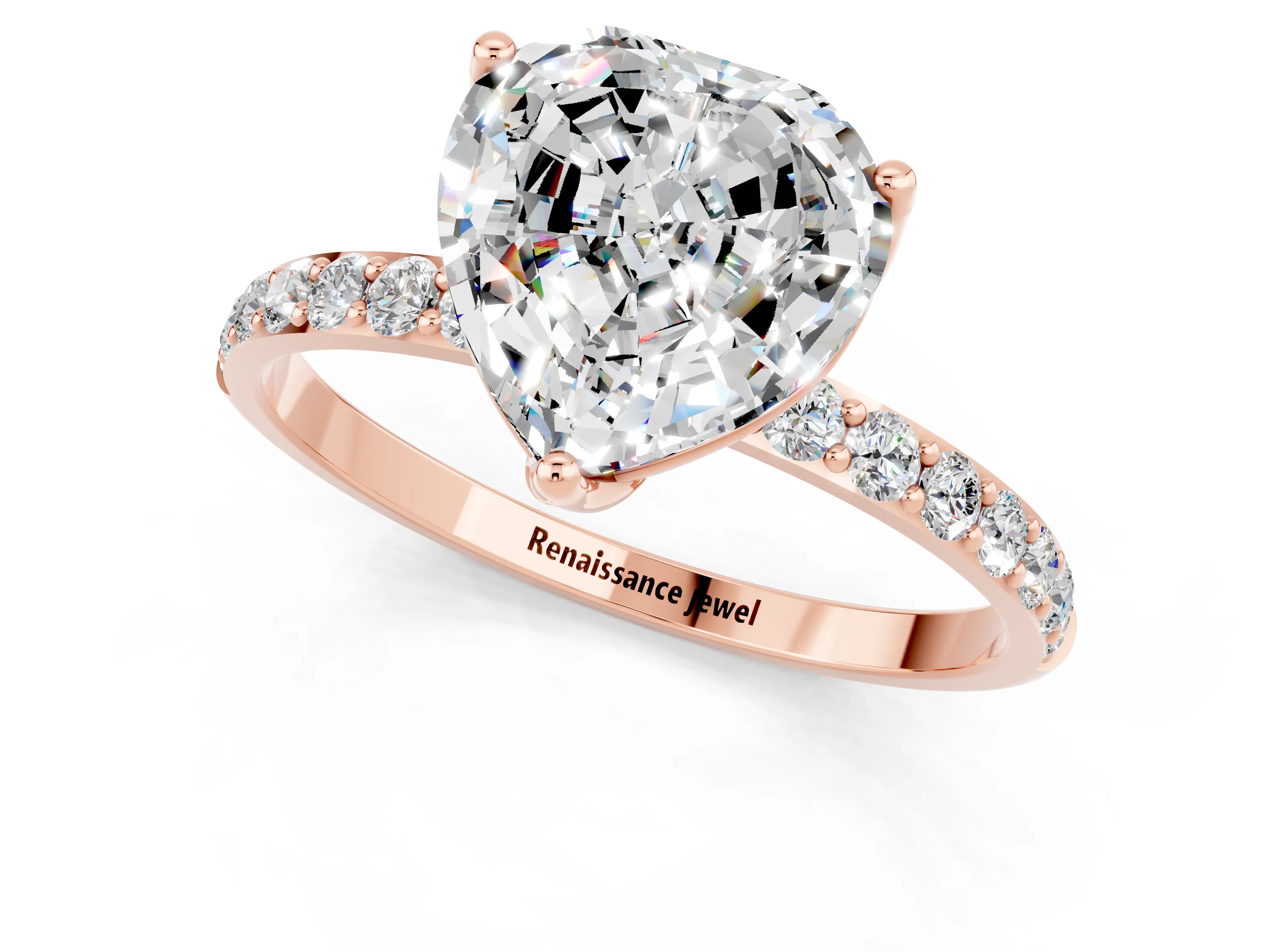 Rose gold Heart Cut Moissanite Solitaire Engagement Ring with Pavé Band and Prong Setting_1