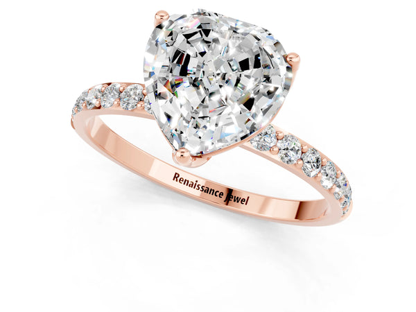 Rose gold Heart Cut Moissanite Solitaire Engagement Ring with Round  Pavé Band and Prong Setting