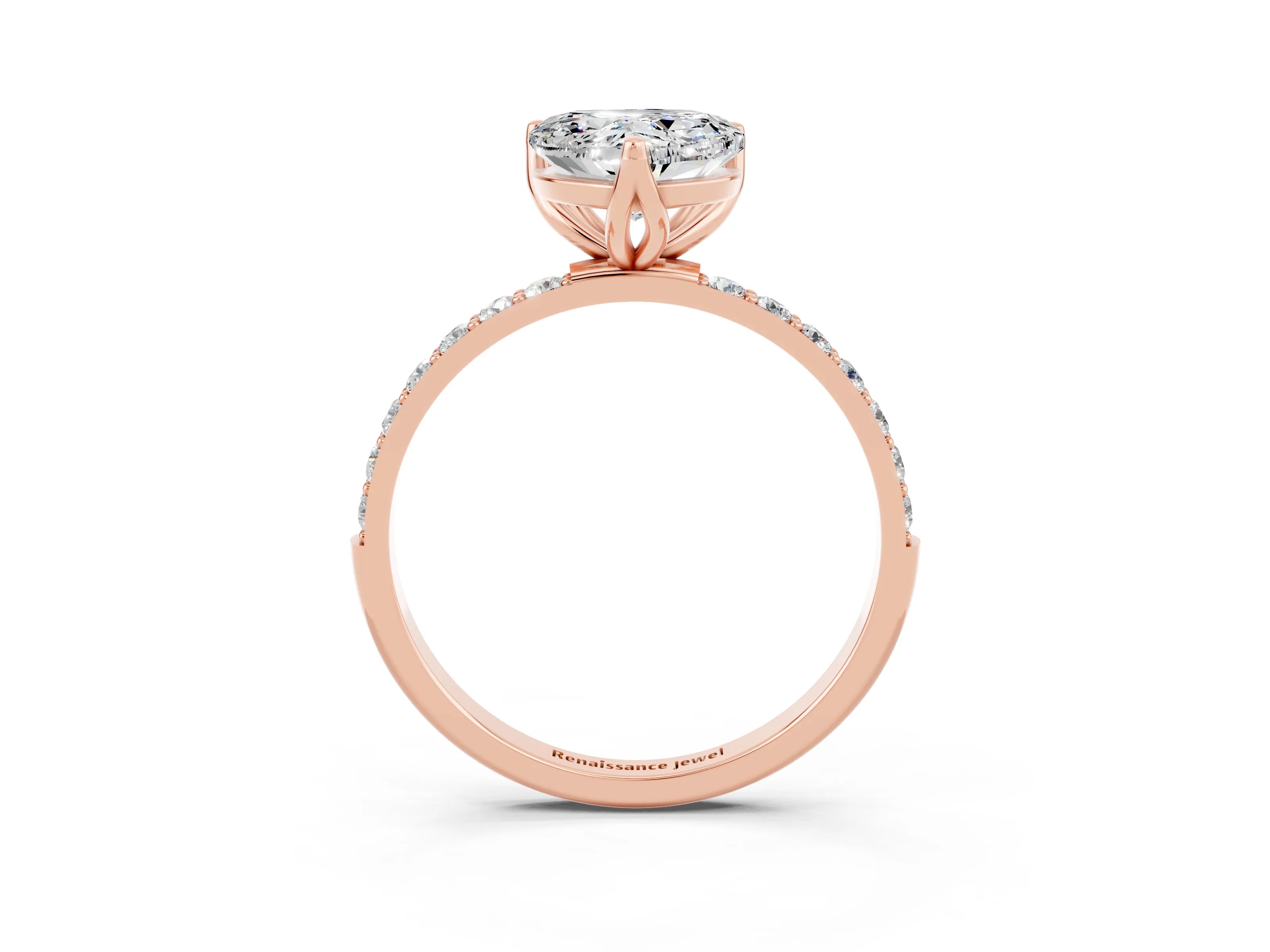 Rose gold Heart Cut Moissanite Solitaire Engagement Ring with Pavé Band and Prong Setting_3