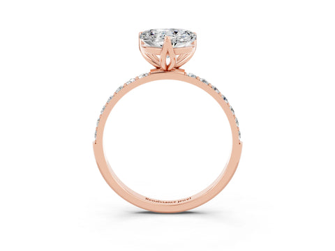 Rose gold Heart Cut Moissanite Solitaire Engagement Ring with Pavé Band and Prong Setting_3