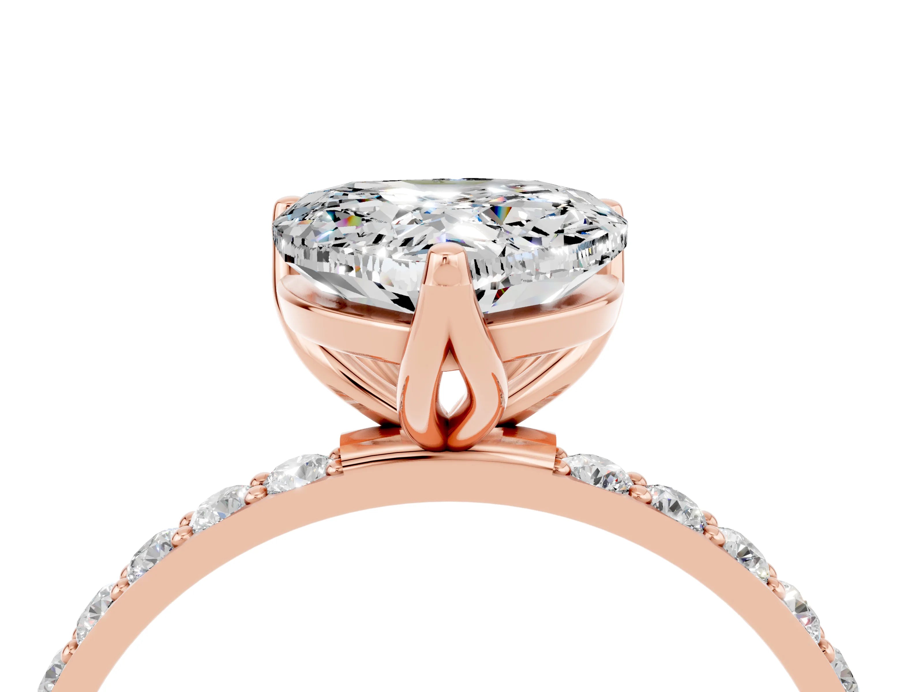 Rose gold Heart Cut Moissanite Solitaire Engagement Ring with Pavé Band and Prong Setting_4