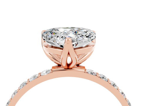 Rose gold Heart Cut Moissanite Solitaire Engagement Ring with Pavé Band and Prong Setting_4