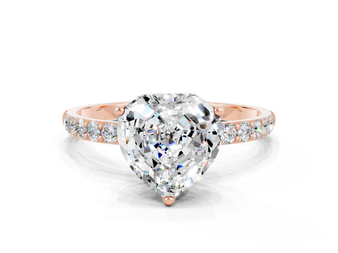 Rose gold Heart Cut Moissanite Solitaire Engagement Ring with Pavé Band and Prong Setting