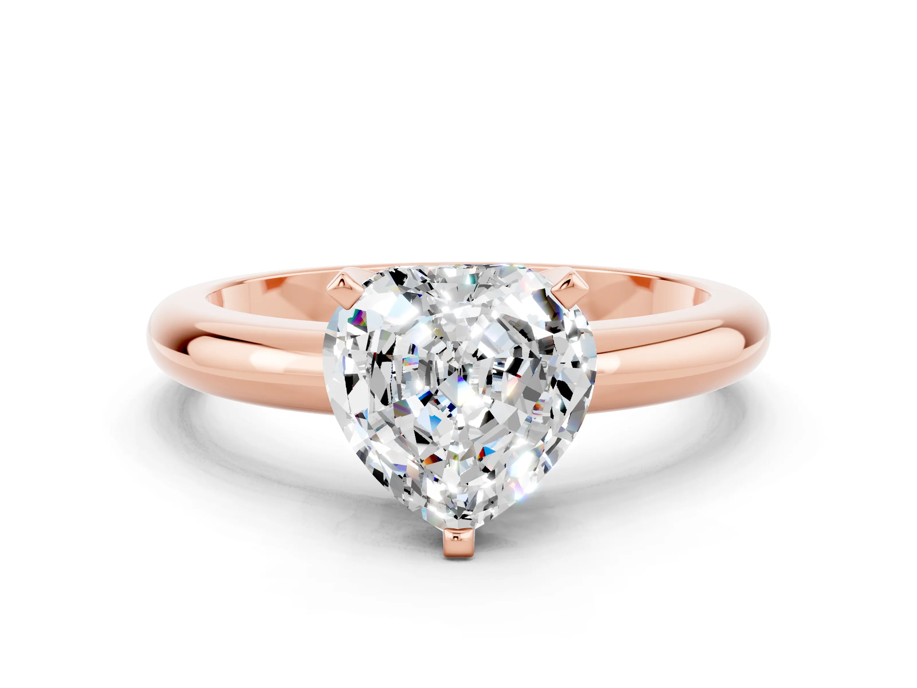 Rose gold Heart Cut Moissanite Solitaire Engagement Ring with Round Band and Four-Prong Setting