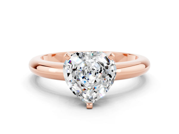 Rose gold Heart Cut Moissanite Solitaire Engagement Ring with Round Band and Four-Prong Setting