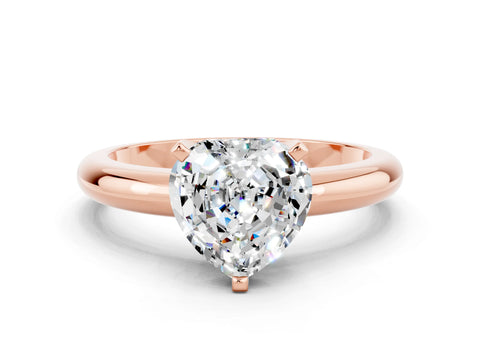 Rose gold Heart Cut Moissanite Solitaire Engagement Ring with Round Band and Four-Prong Setting