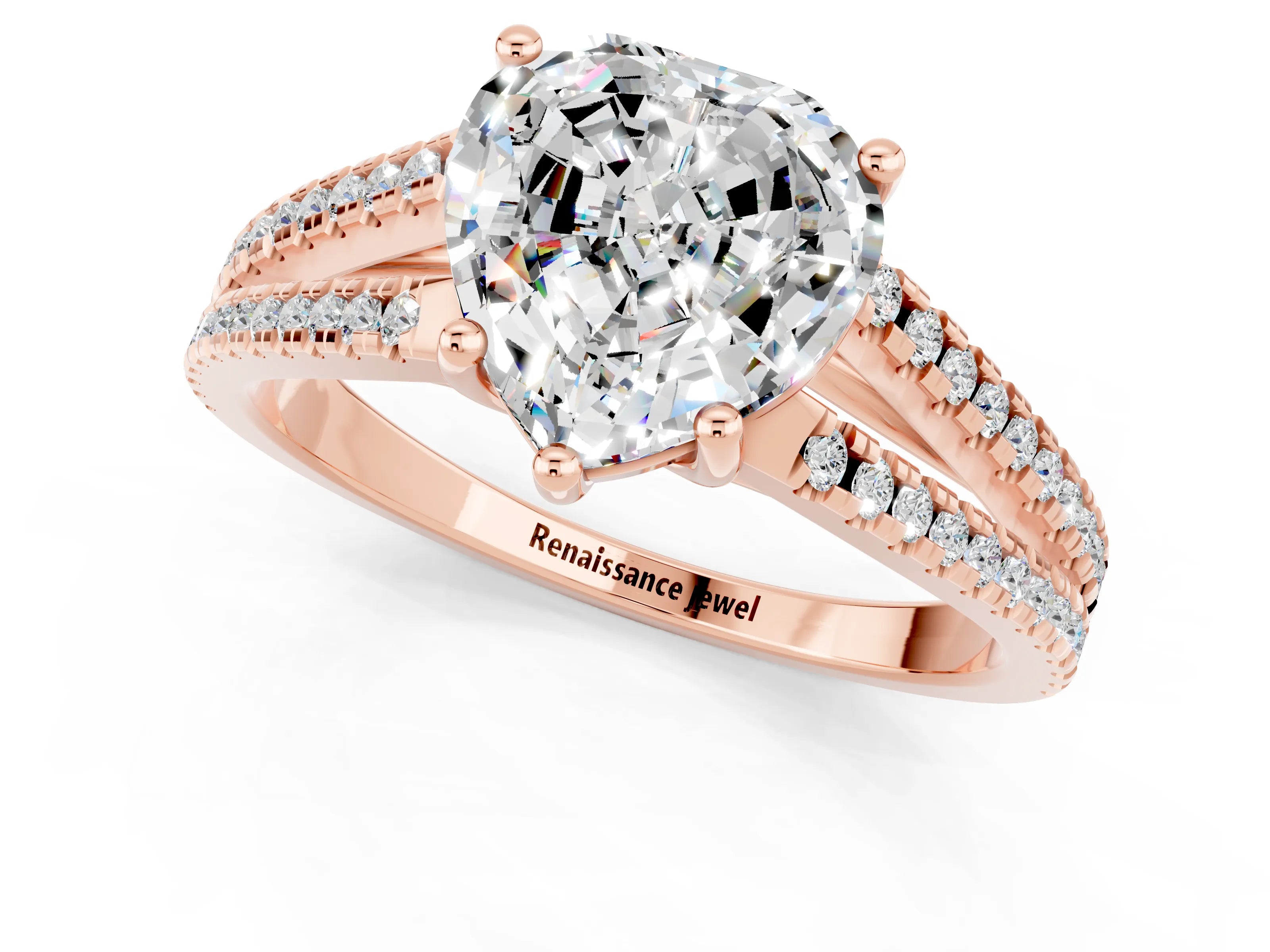 Rose gold Heart Cut Moissanite Solitaire Engagement Ring with Split Shank Pavé Band_1