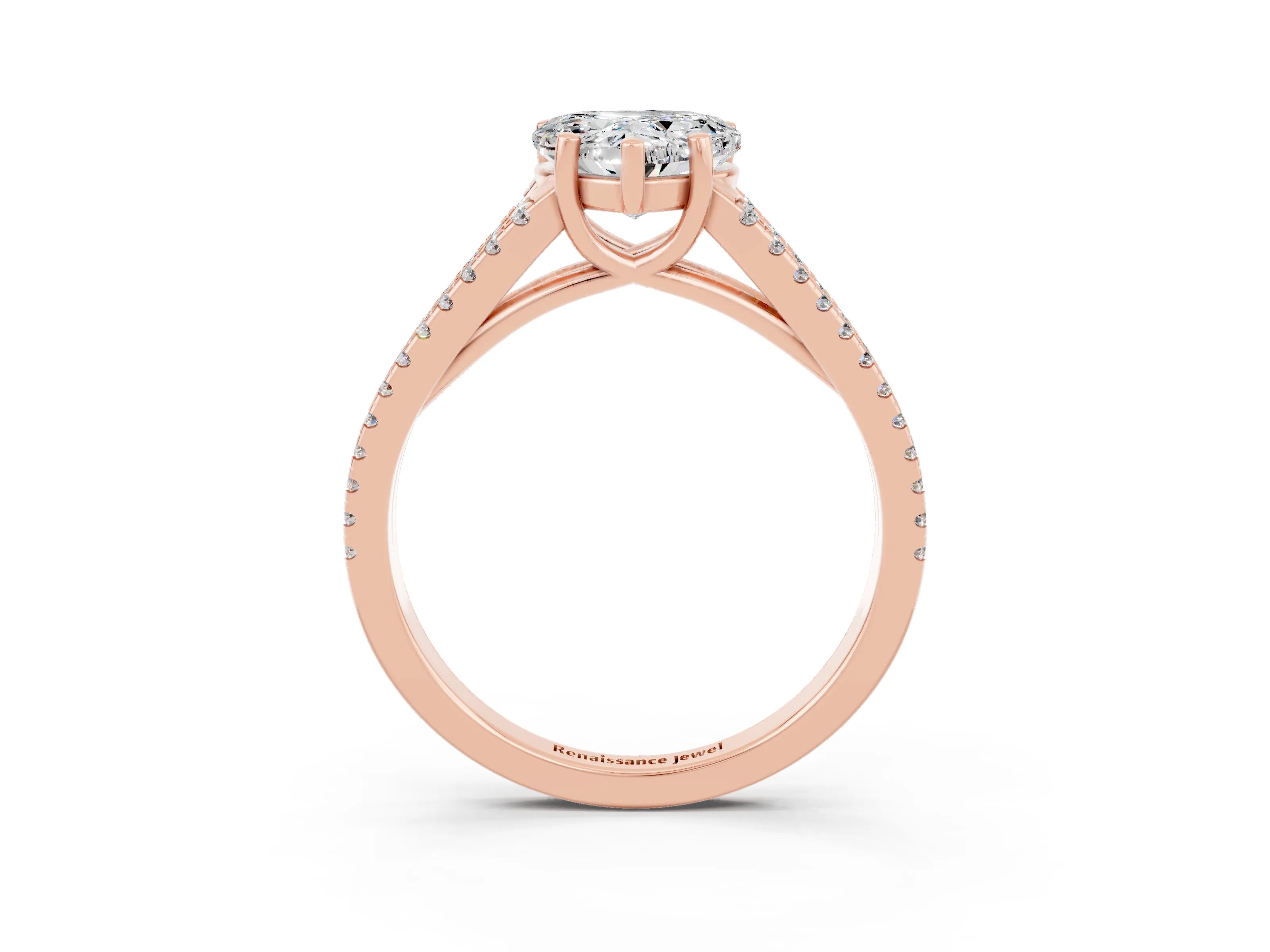 Rose gold Heart Cut Moissanite Solitaire Engagement Ring with Split Shank Pavé Band_3