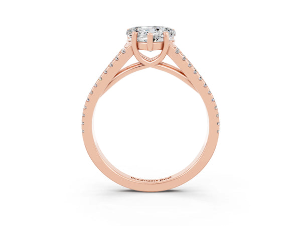 Rose gold Heart Cut Moissanite Solitaire Engagement Ring with Split Shank Pavé Band