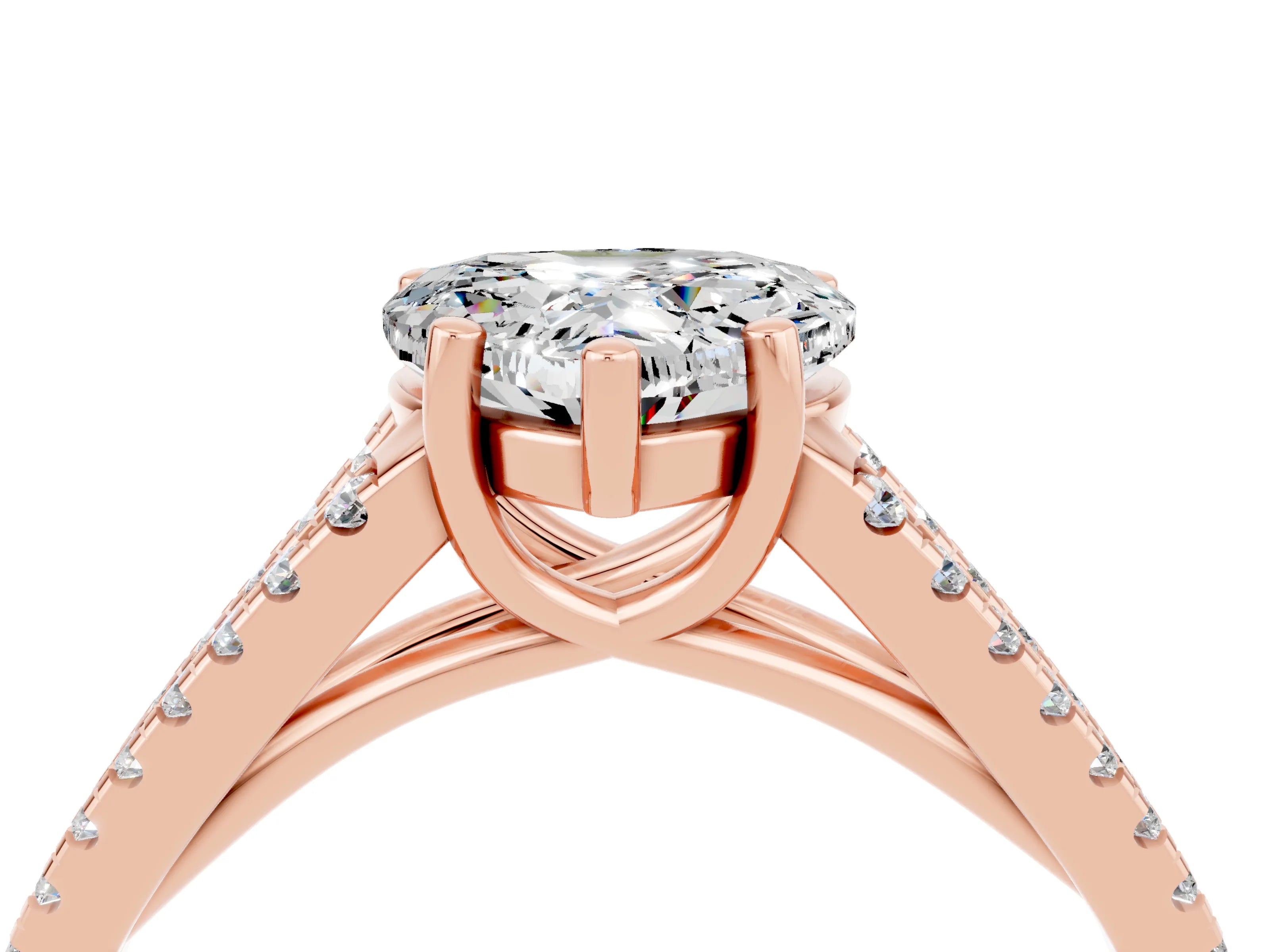 Rose gold Heart Cut Moissanite Solitaire Engagement Ring with Split Shank Pavé Band_4