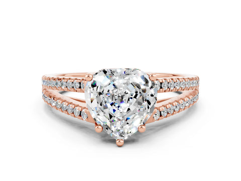 Rose gold Heart Cut Moissanite Solitaire Engagement Ring with Split Shank Pavé Band