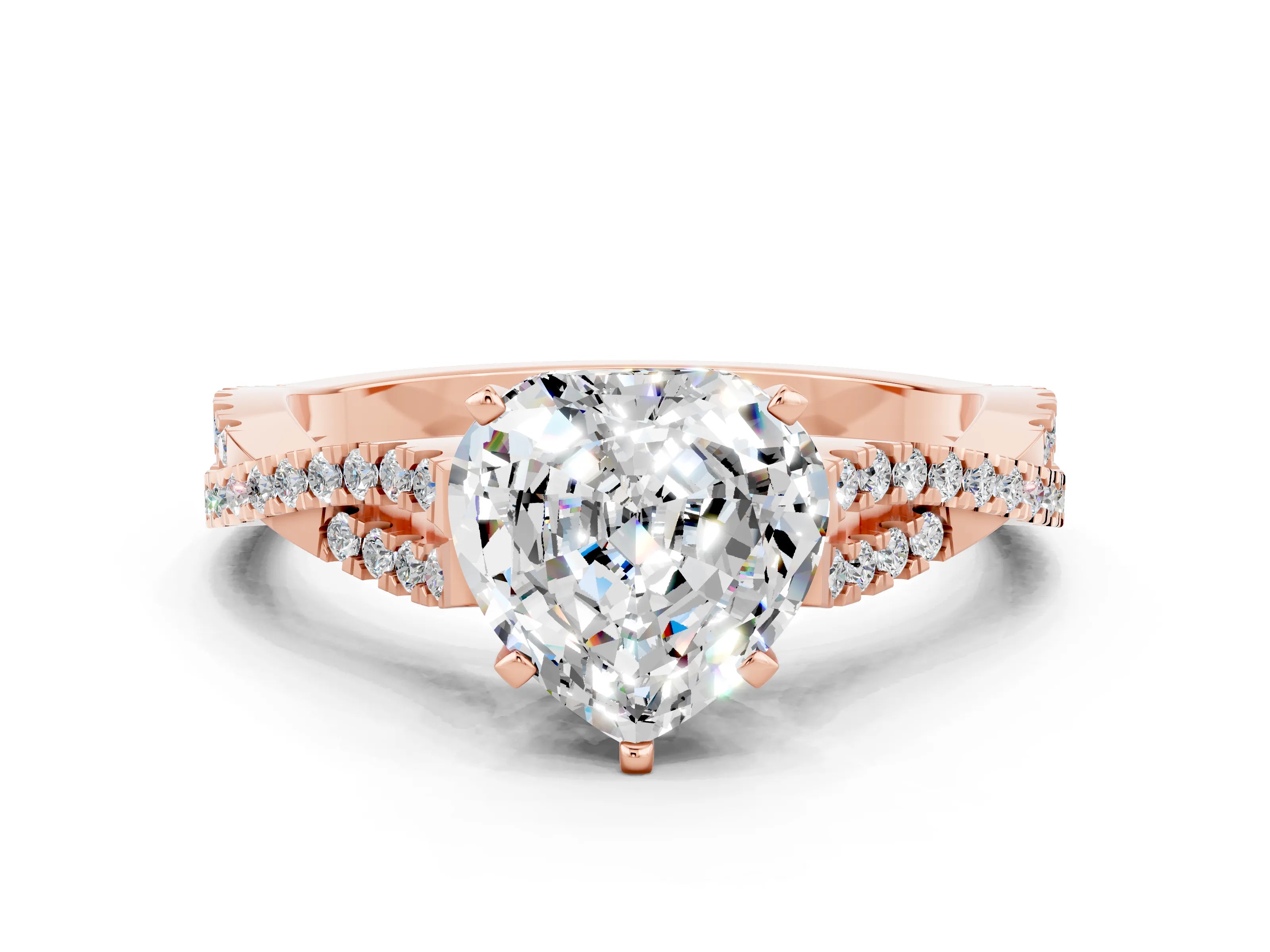 Rose gold Heart Cut Moissanite Solitaire Engagement Ring with Twisted Pavé Band and Four-Prong Setting_12