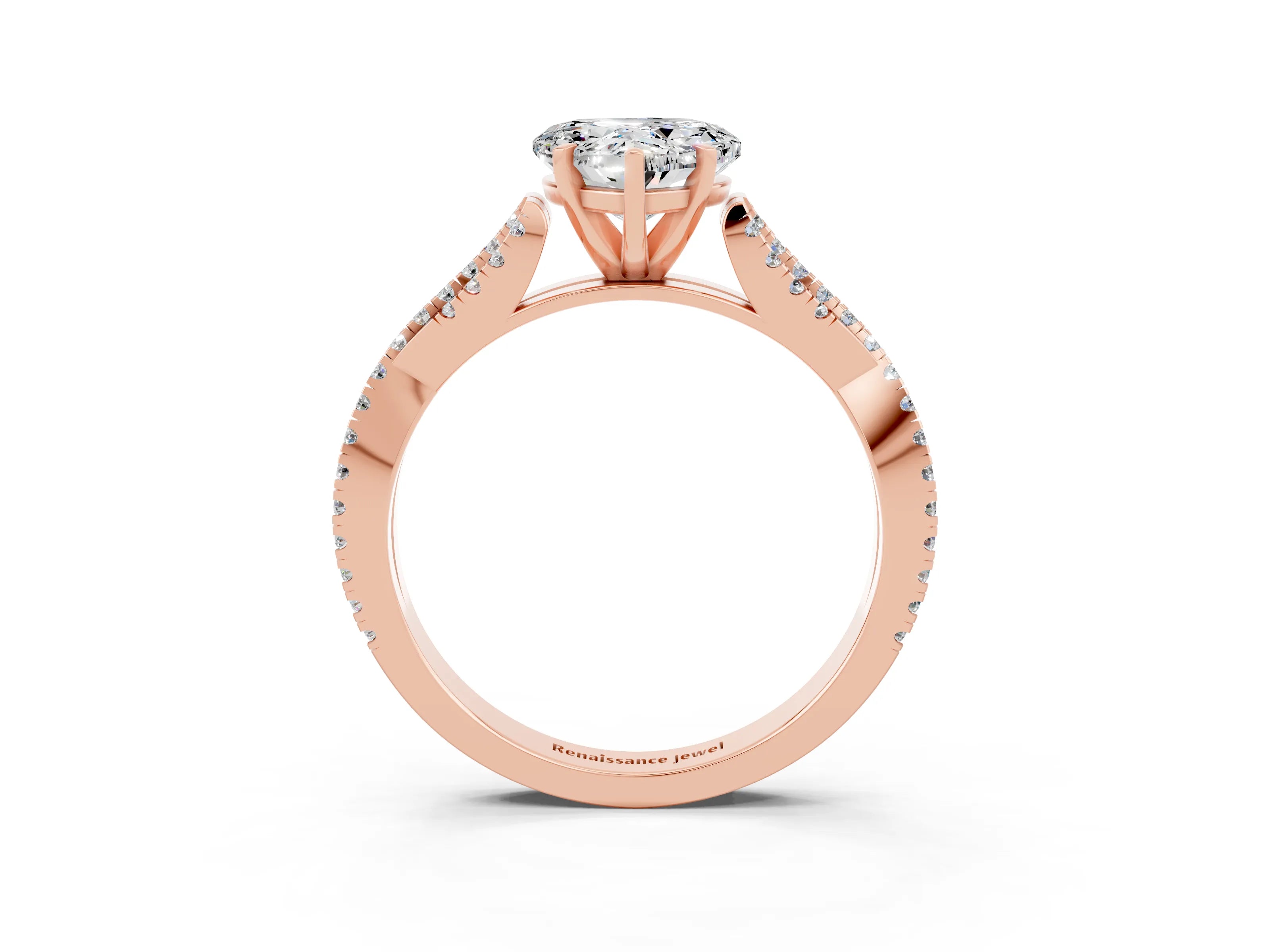 Rose gold Heart Cut Moissanite Solitaire Engagement Ring with Twisted Pavé Band and Four-Prong Setting_15