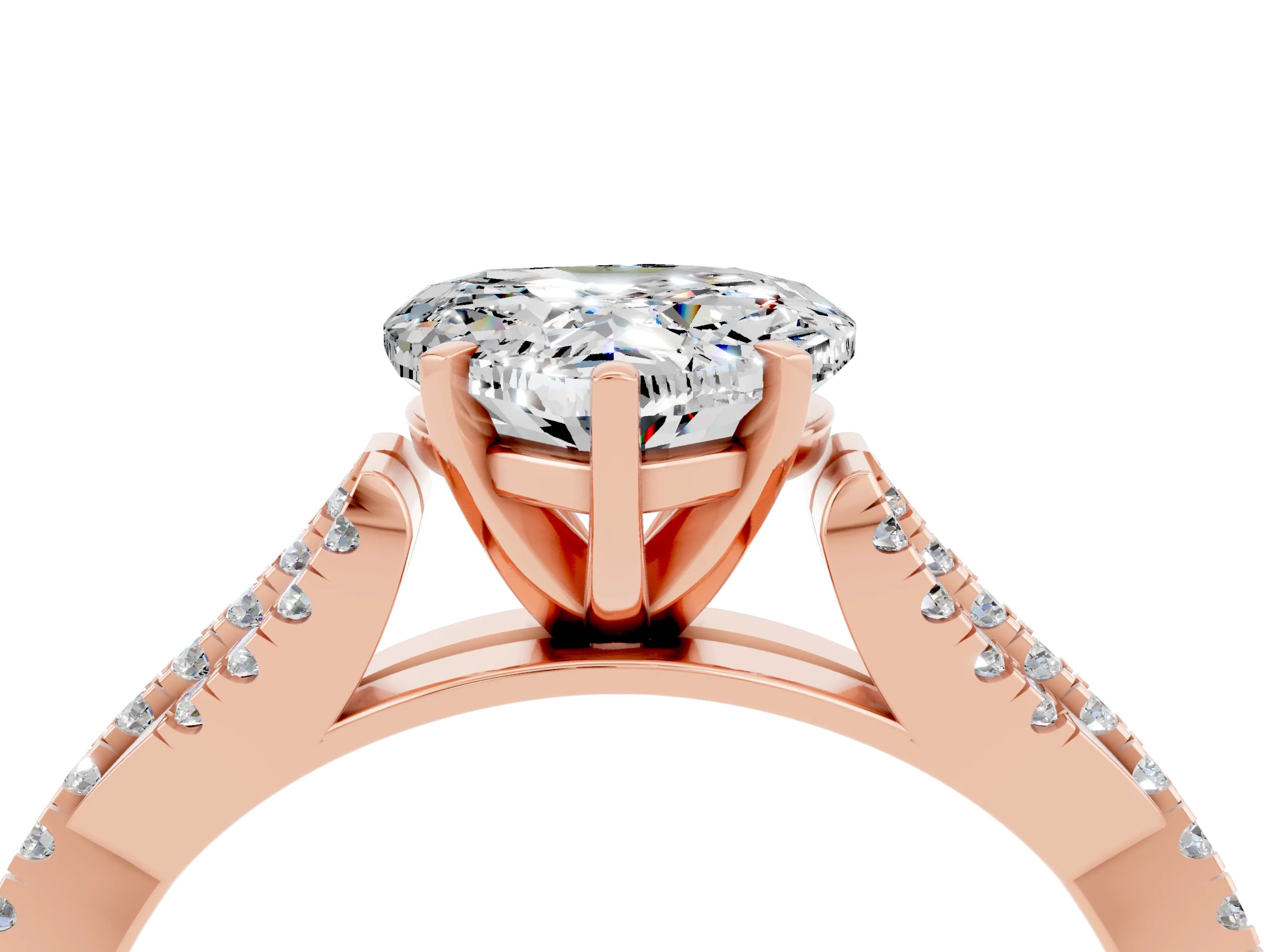 Rose gold Heart Cut Moissanite Solitaire Engagement Ring with Twisted Pavé Band and Four-Prong Setting_16
