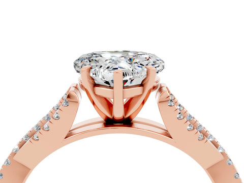 Rose gold Heart Cut Moissanite Solitaire Engagement Ring with Twisted Pavé Band and Four-Prong Setting_16