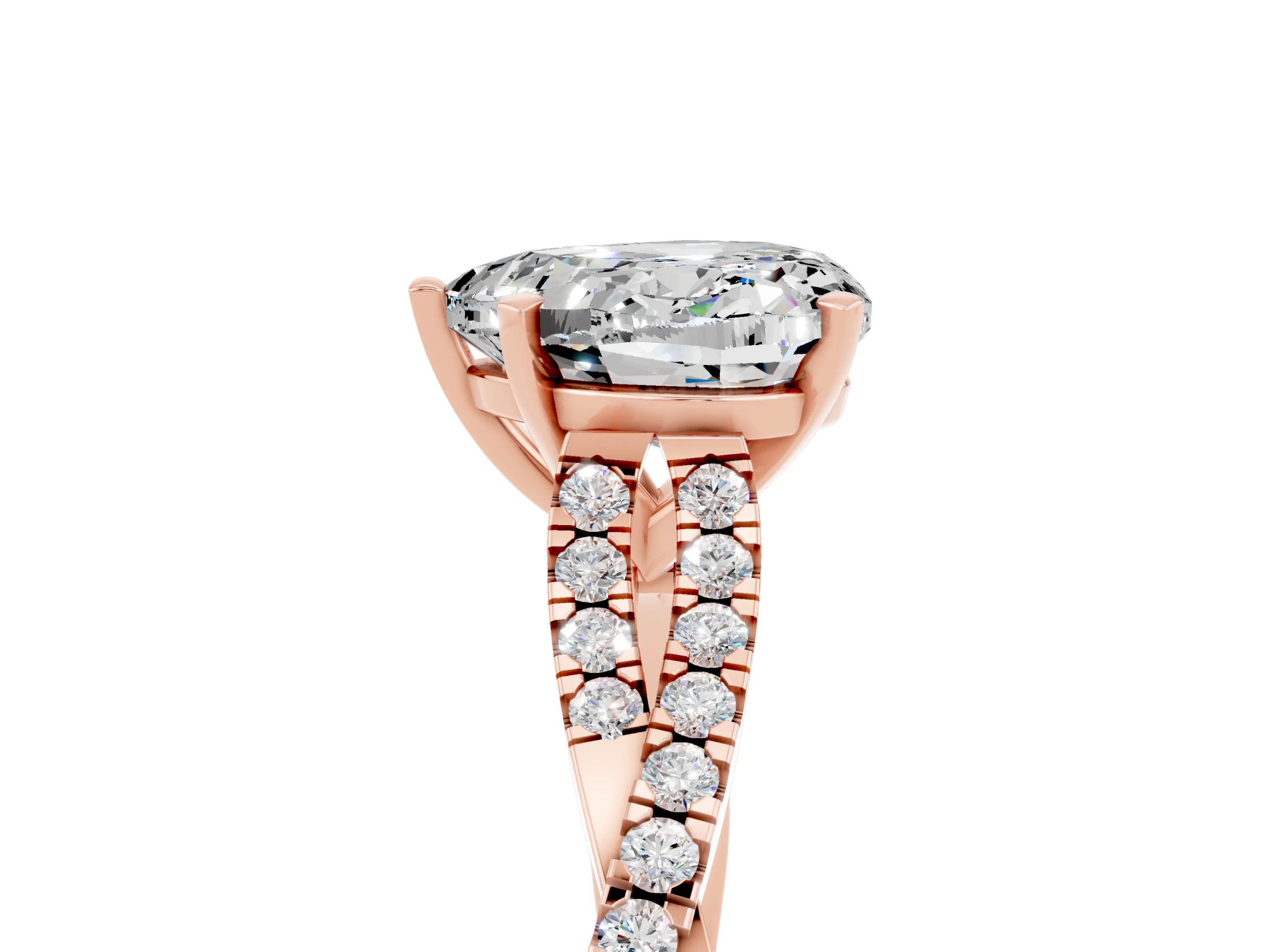 Rose gold Heart Cut Moissanite Solitaire Engagement Ring with Twisted Pavé Band and Four-Prong Setting_17