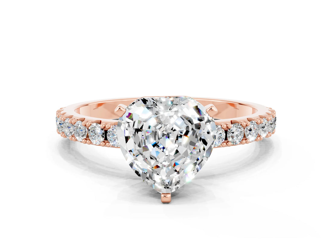Rose gold Heart Cut Moissanite Solitaire Pavé Band with Four-Prong Setting