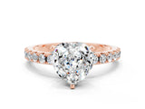 Rose gold Heart Cut Moissanite Solitaire Pavé Band with Four-Prong Setting