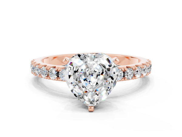 Rose gold Heart Cut Moissanite Solitaire Pavé Band with Four-Prong Setting