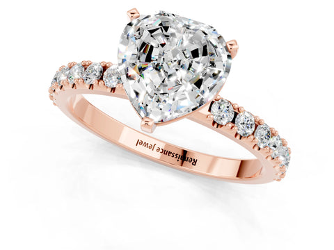 Rose gold Heart Cut Moissanite Solitaire Pavé Band with Four-Prong Setting_1