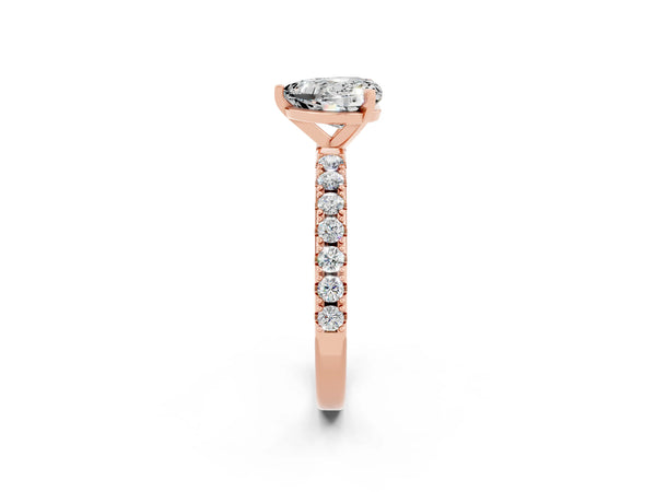 Rose gold Heart Cut Moissanite Solitaire Pavé Band with Four-Prong Setting