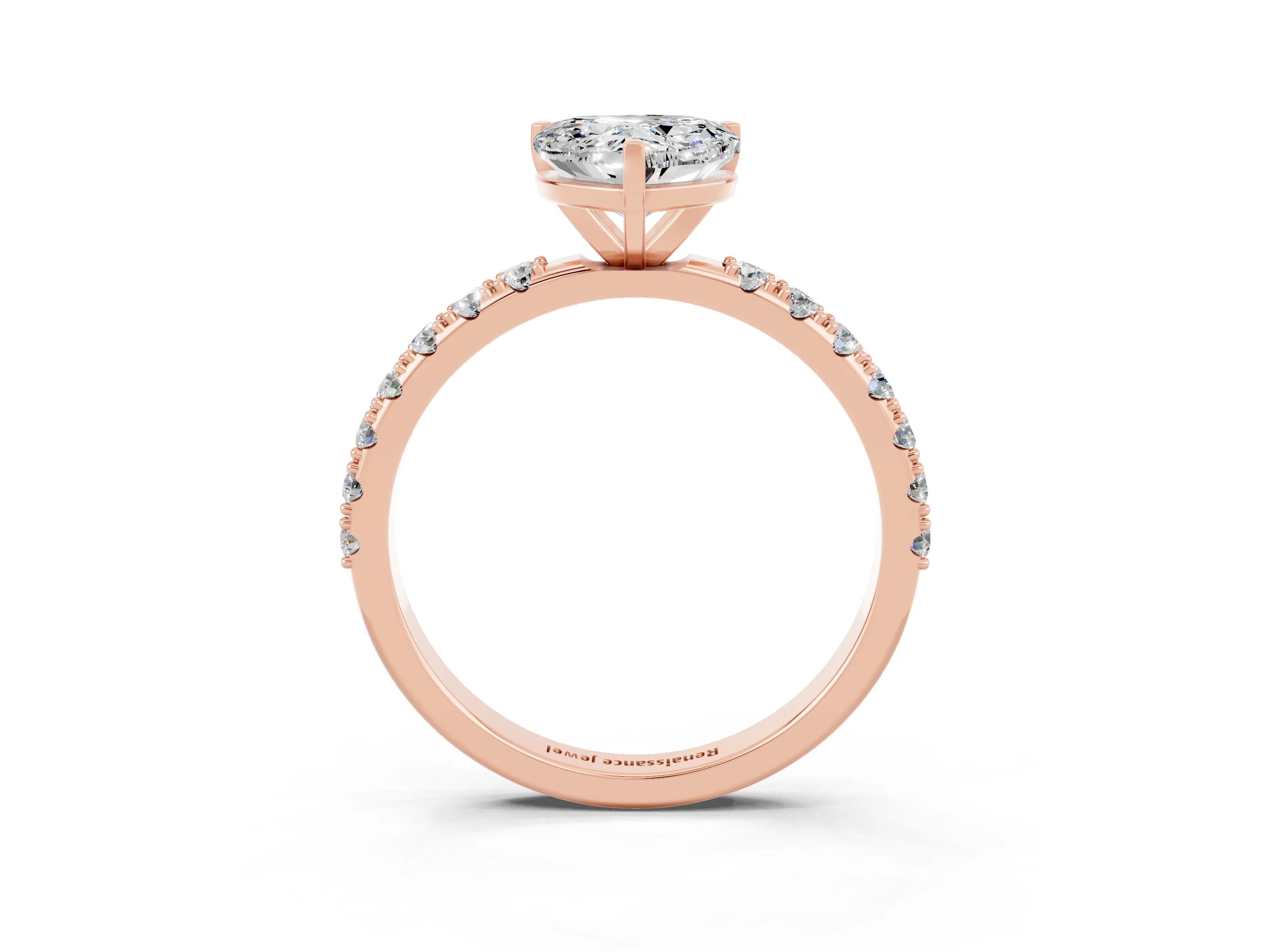 Rose gold Heart Cut Moissanite Solitaire Pavé Band with Four-Prong Setting_3