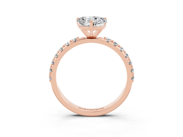 Rose gold Heart Cut Moissanite Solitaire Pavé Band with Four-Prong Setting