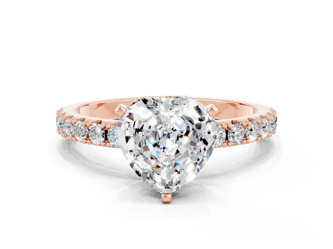 Rose gold Heart Cut Moissanite Solitaire Pavé Band with Four-Prong Setting
