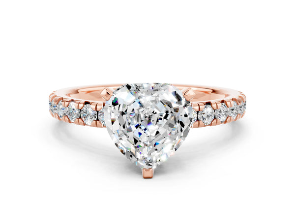 Rose gold Heart Cut Moissanite Solitaire Pavé Engagement Ring with Round Band and Prong Setting