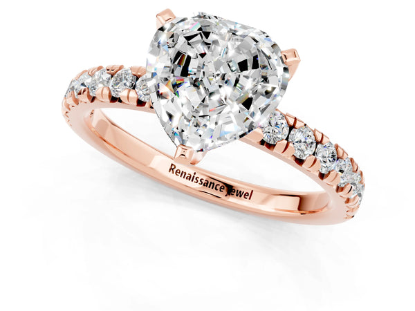 Rose gold Heart Cut Moissanite Solitaire Pavé Engagement Ring with Round Band and Prong Setting