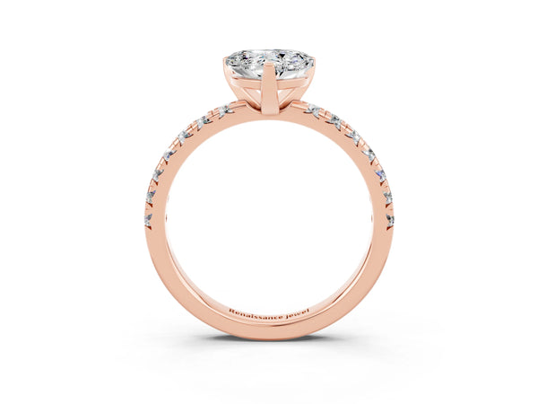 Rose gold Heart Cut Moissanite Solitaire Pavé Engagement Ring with Round Band and Prong Setting